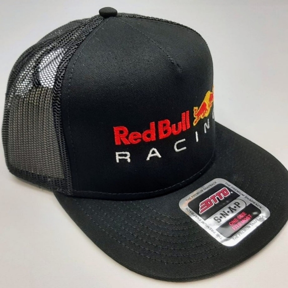 Red Bull Racing Embroidered Flat Bill Snapback Mesh Hat Cap Black F1 Formula Y2K - Picture 4 of 9